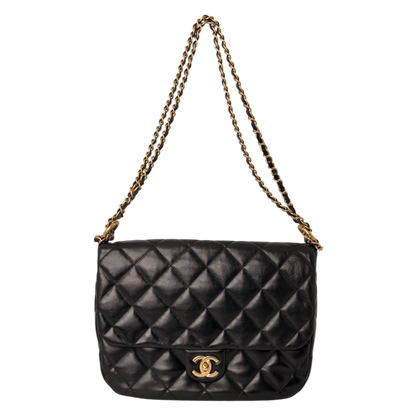 Chanel Maxi Flapbag 2024 glänzendes Kalbsleder GHW schwarz / neuwertig Chanel