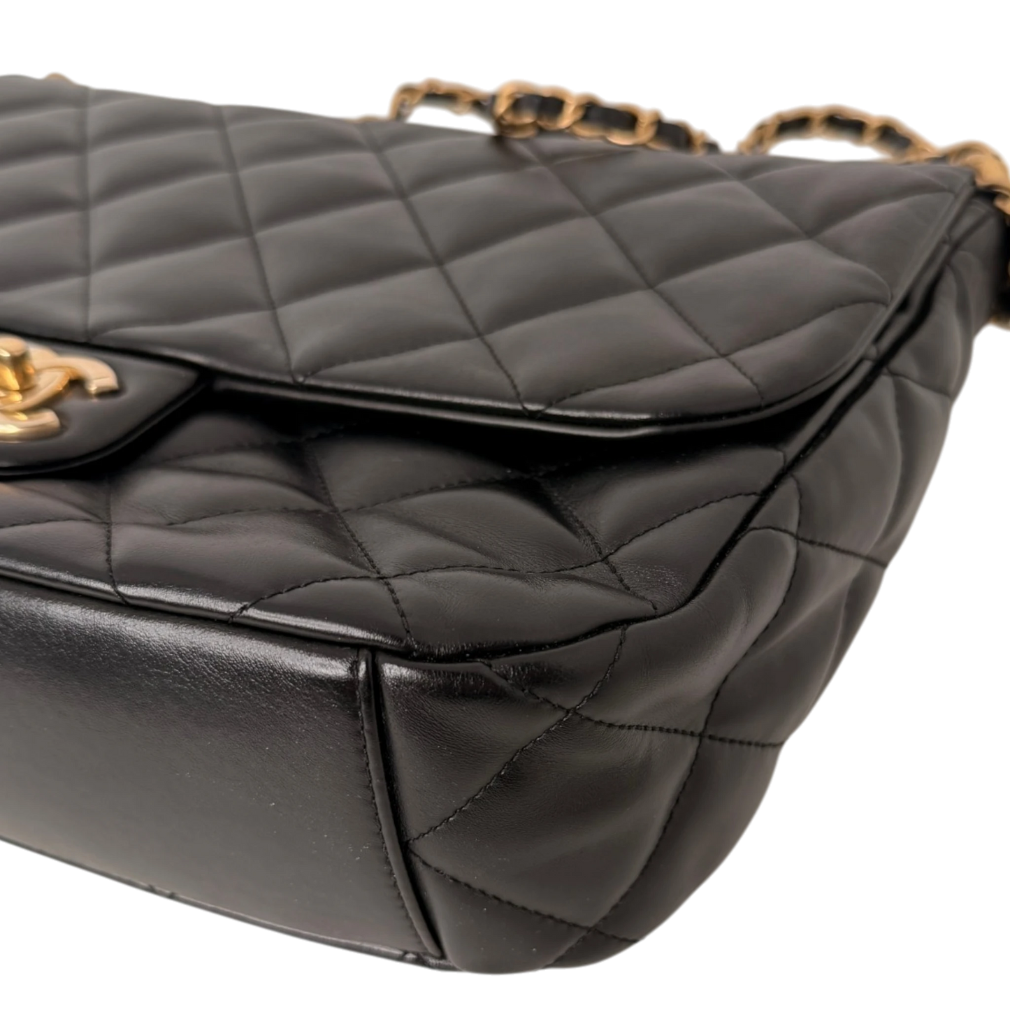 Chanel Maxi Flapbag 2024 glänzendes Kalbsleder GHW schwarz / neuwertig Chanel