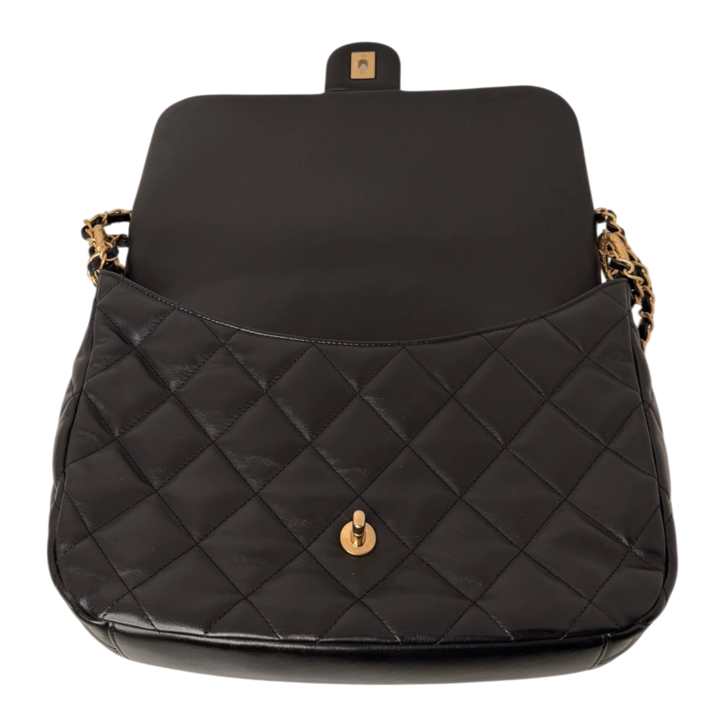 Chanel Maxi Flapbag 2024 glänzendes Kalbsleder GHW schwarz / neuwertig Chanel