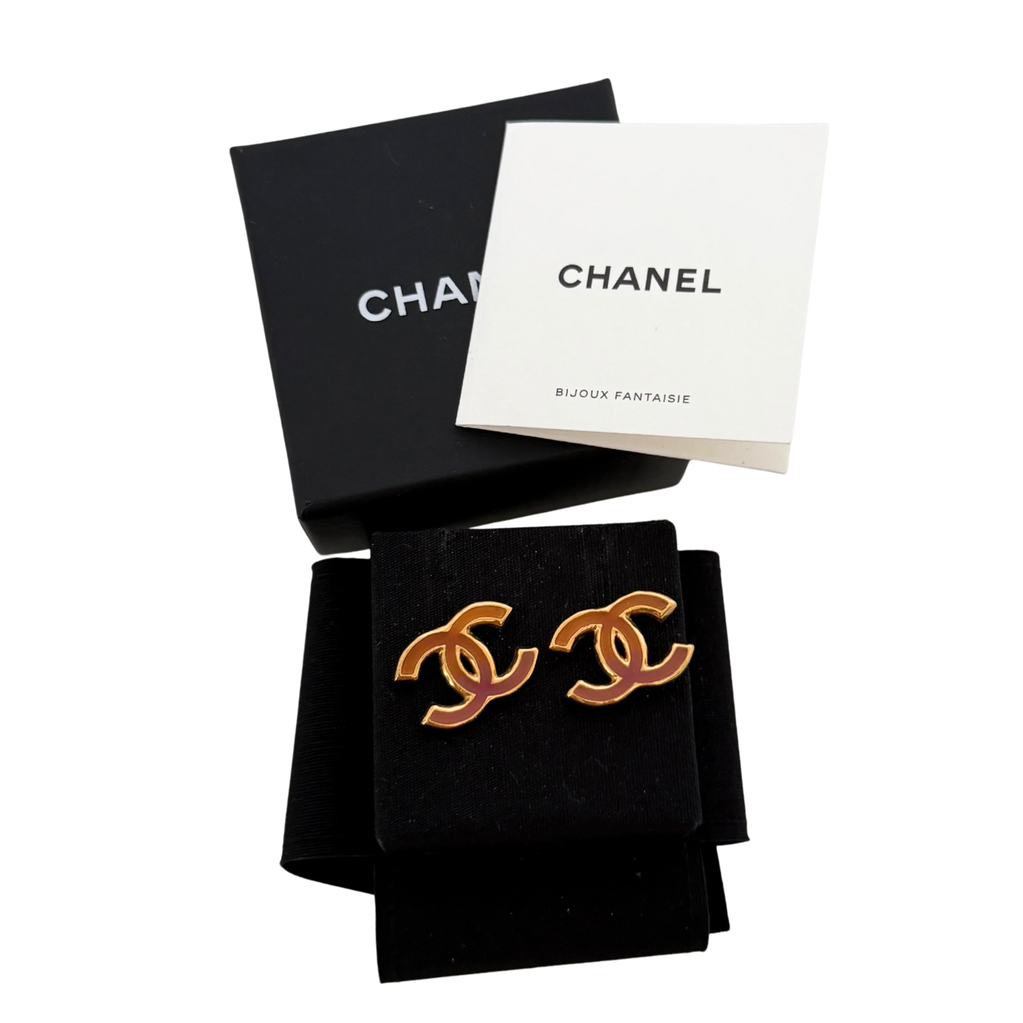 Chanel CC Logo Ohrstecker mit roter Emaille Gold / sehr gut Chanel