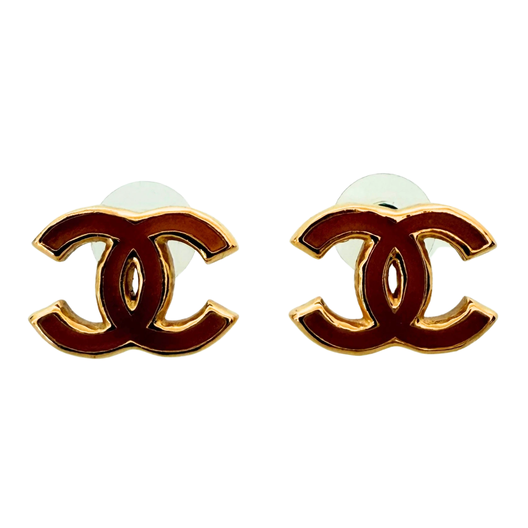 Chanel CC Logo Ohrstecker mit roter Emaille Gold / sehr gut Chanel