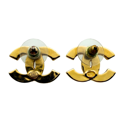 Chanel CC Logo Ohrstecker mit roter Emaille Gold / sehr gut Chanel