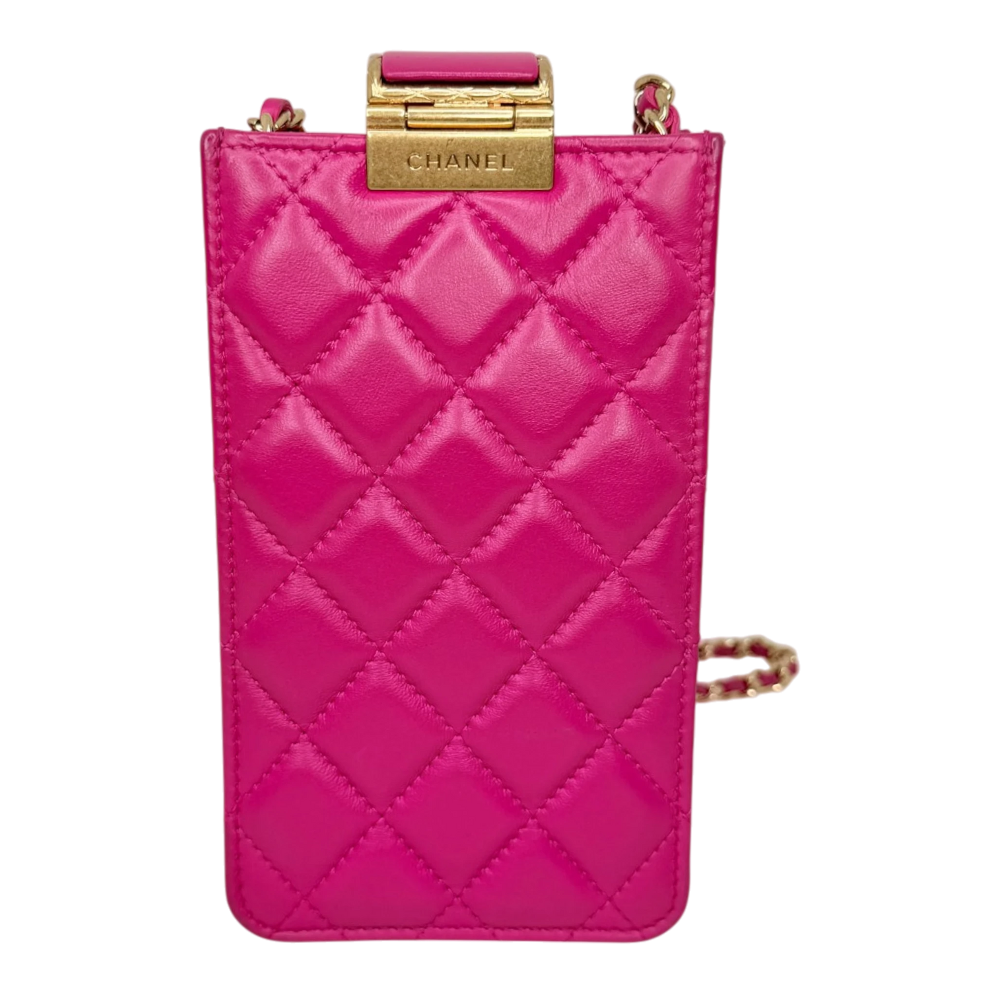 Chanel Phone Holder Kette Lammleder Pink Gold Chanel