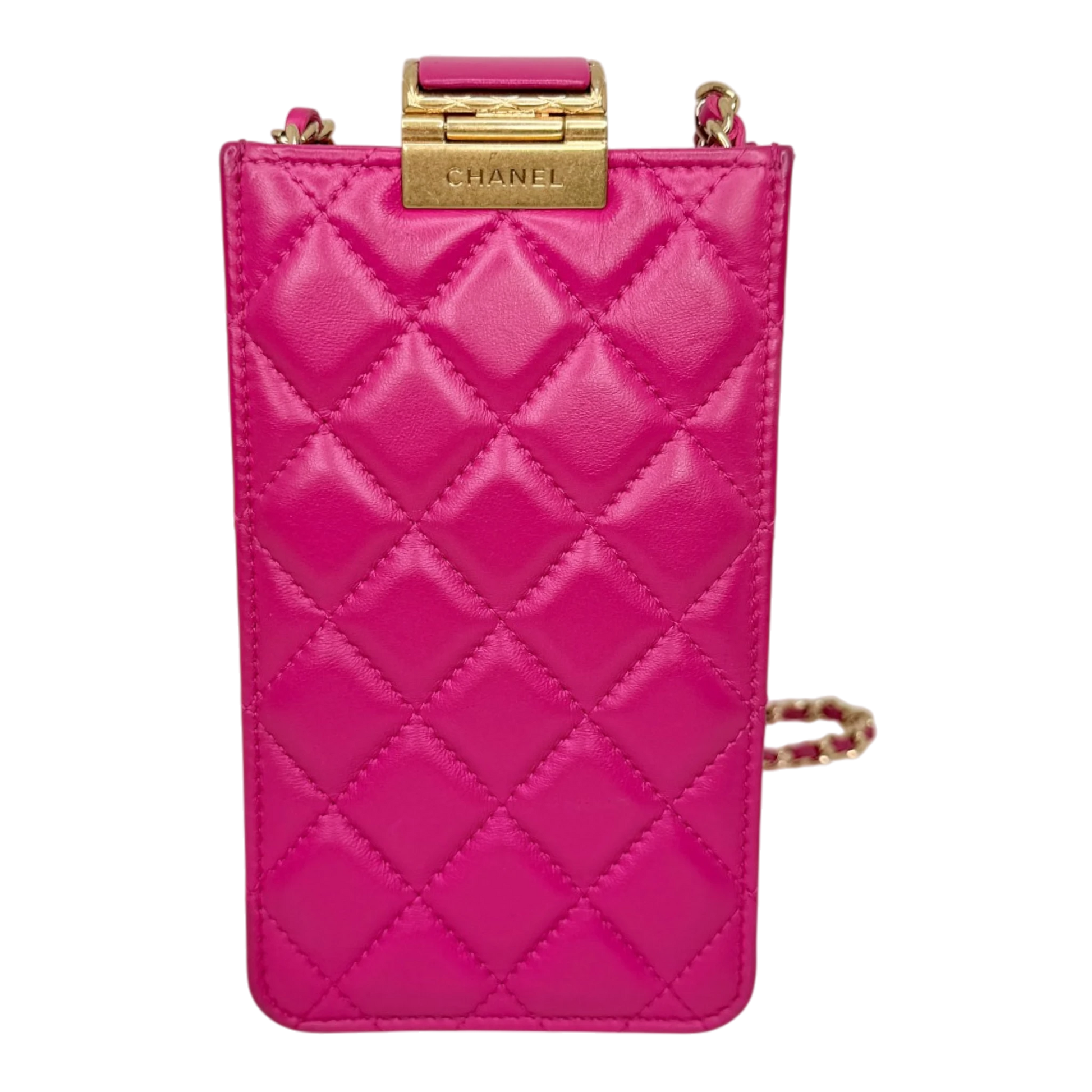 Chanel Phone Holder Kette Lammleder Pink Gold Chanel