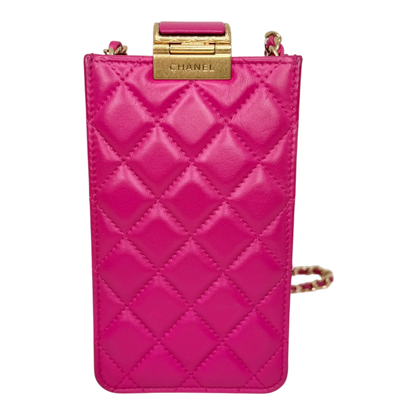 Chanel Phone Holder Kette Lammleder Pink Gold Chanel
