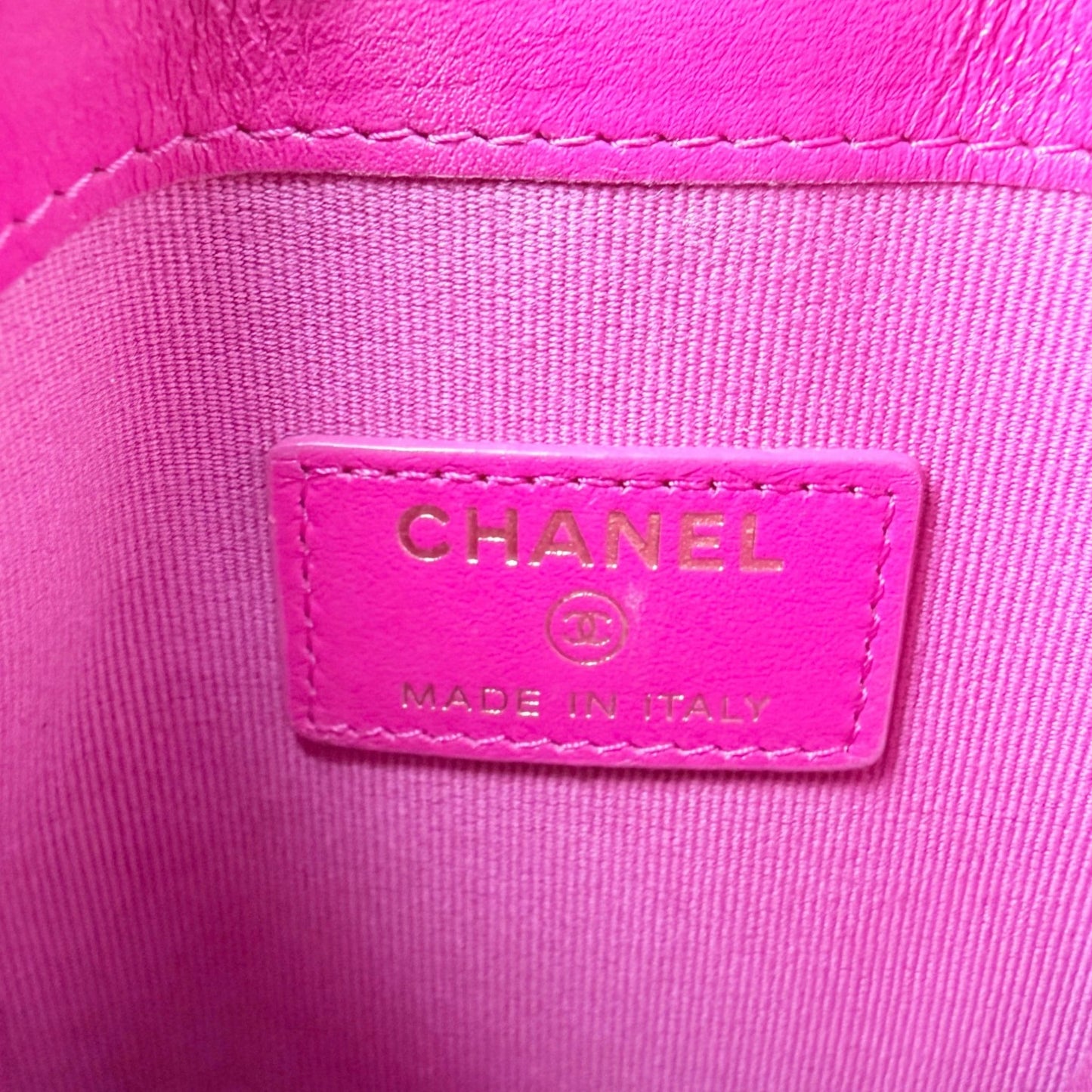 Chanel Phone Holder Kette Lammleder Pink Gold Chanel