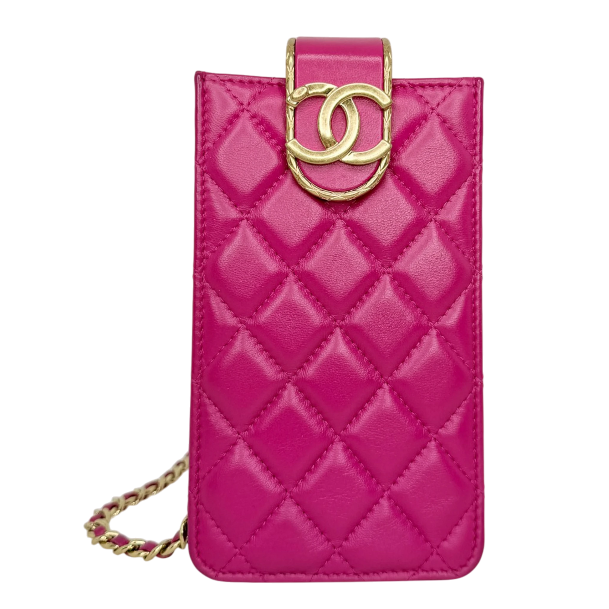 Chanel Phone Holder Kette Lammleder Pink Gold Chanel