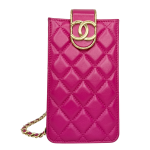 Chanel Phone Holder Kette Lammleder Pink Gold