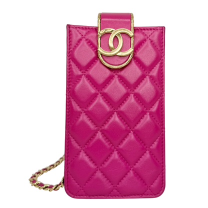 Chanel Phone Holder Kette Lammleder Pink Gold Chanel