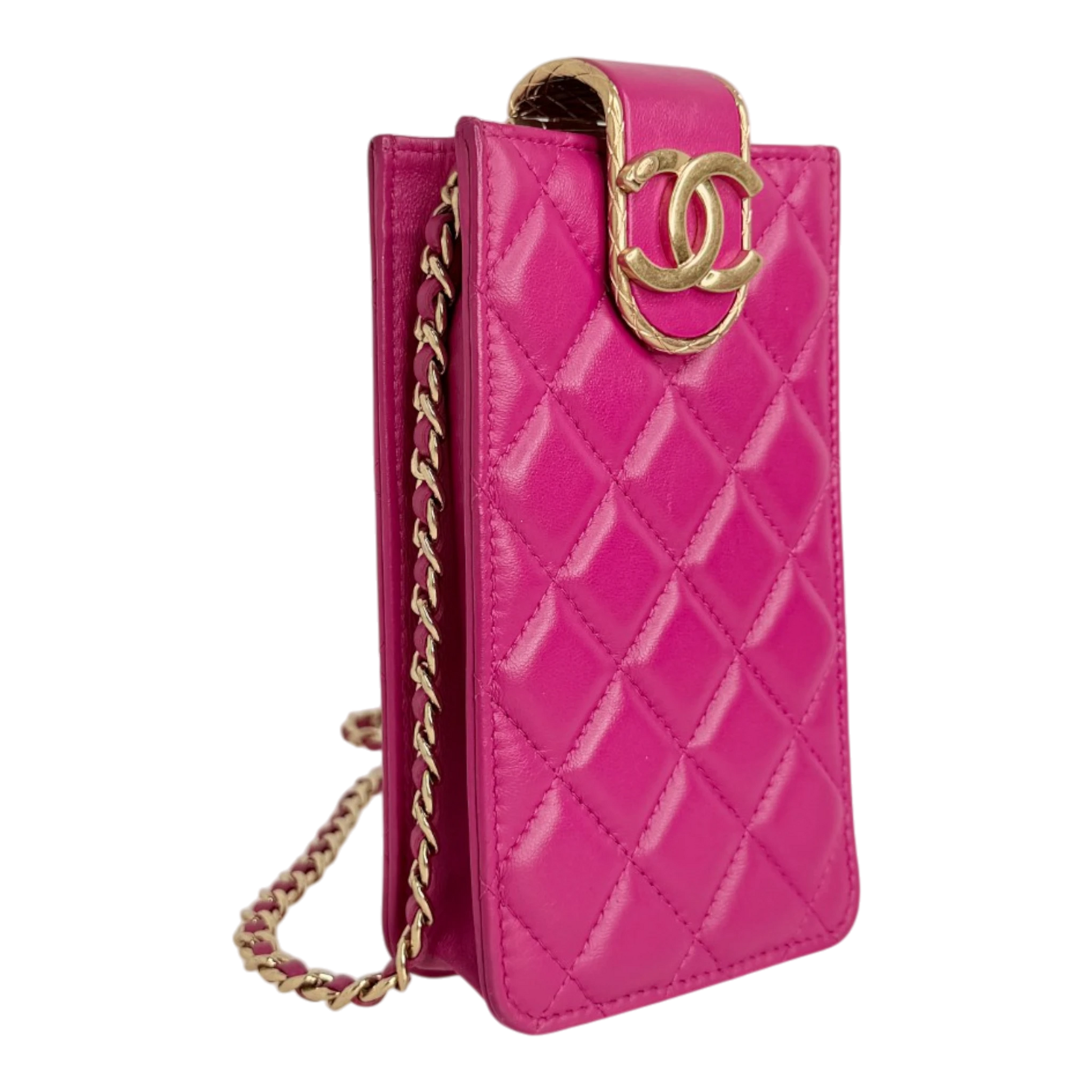 Chanel Phone Holder Kette Lammleder Pink Gold Chanel