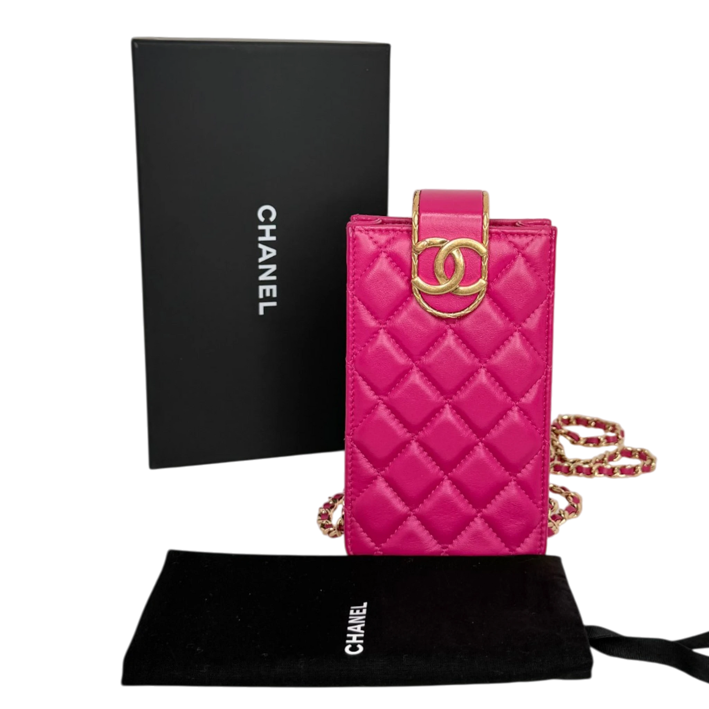 Chanel Phone Holder Kette Lammleder Pink Gold Chanel
