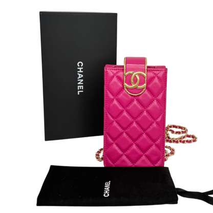 Chanel Phone Holder Kette Lammleder Pink Gold Chanel