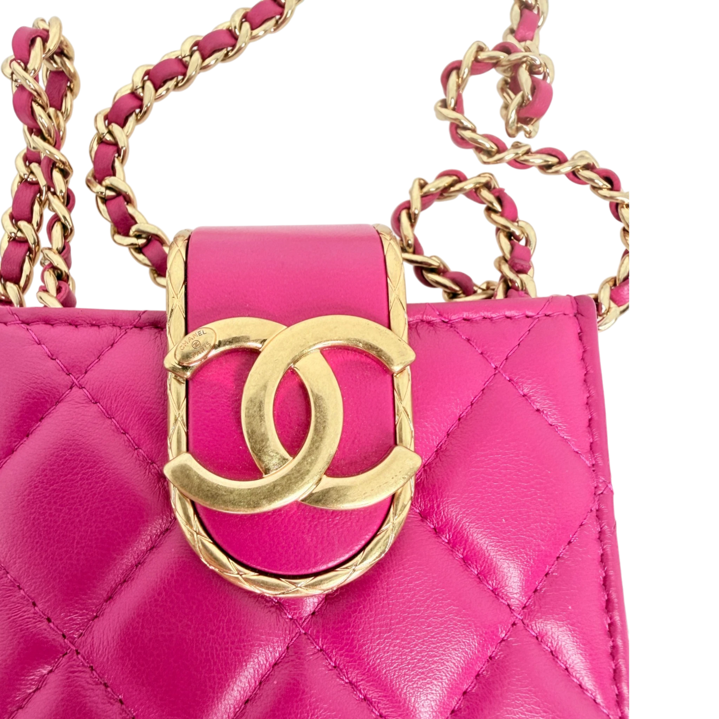 Chanel Phone Holder Kette Lammleder Pink Gold Chanel