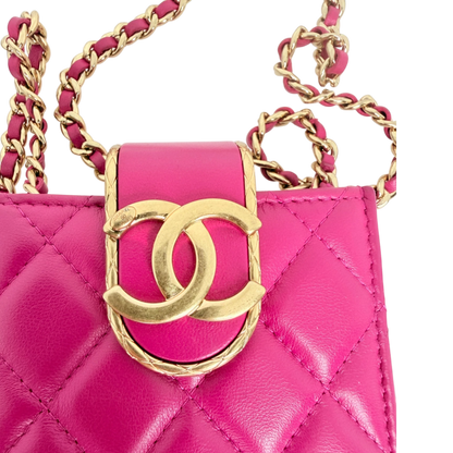 Chanel Phone Holder Kette Lammleder Pink Gold Chanel