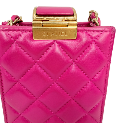 Chanel Phone Holder Kette Lammleder Pink Gold Chanel