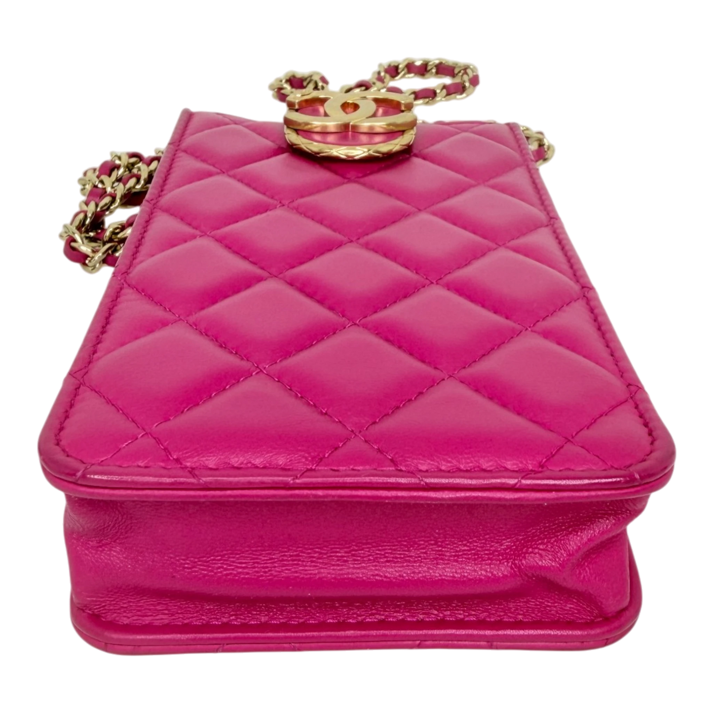 Chanel Phone Holder Kette Lammleder Pink Gold Chanel