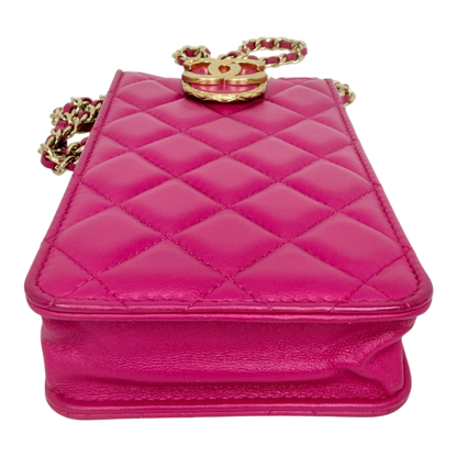 Chanel Phone Holder Kette Lammleder Pink Gold Chanel