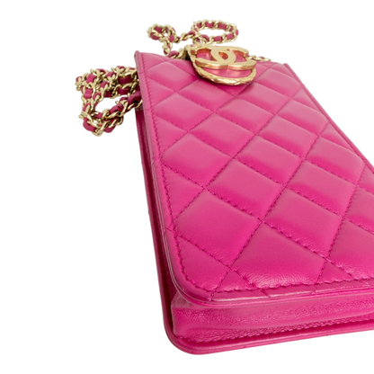 Chanel Phone Holder Kette Lammleder Pink Gold Chanel