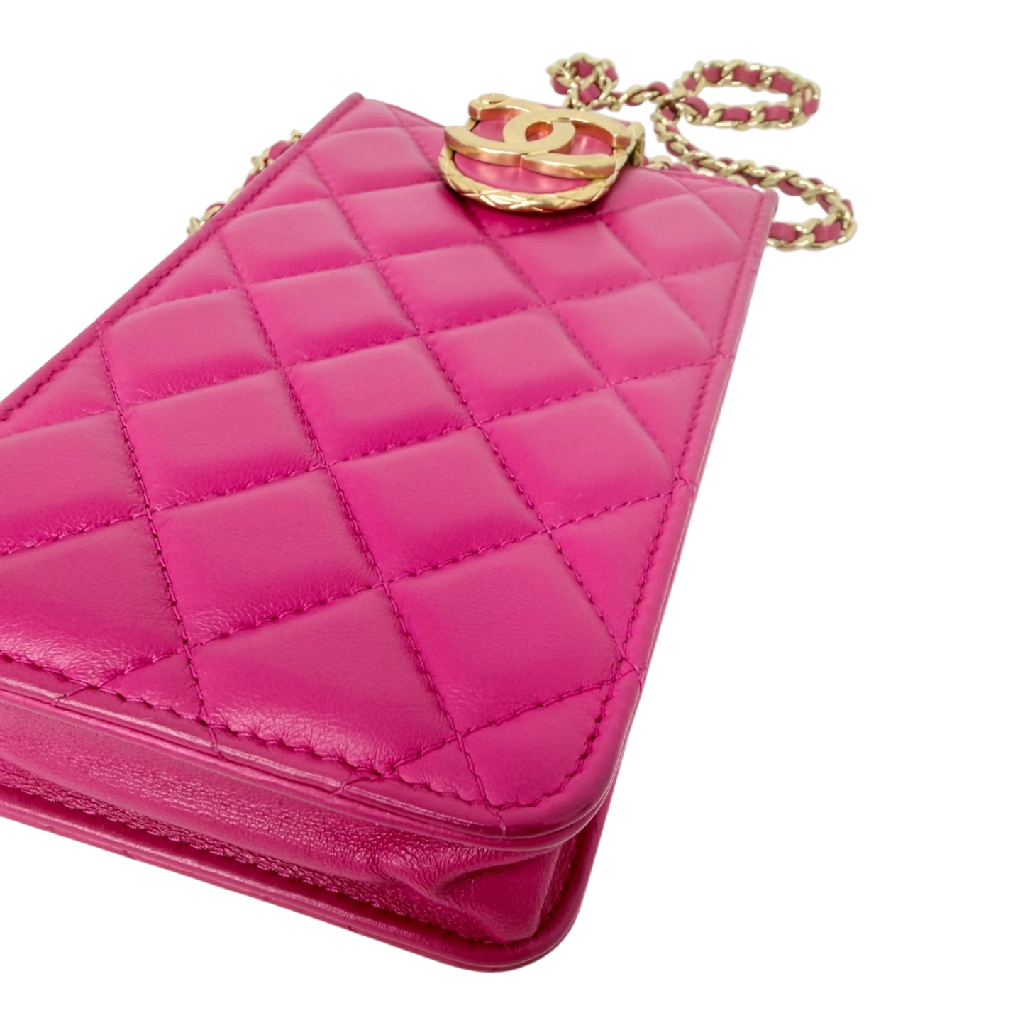 Chanel Phone Holder Kette Lammleder Pink Gold Chanel