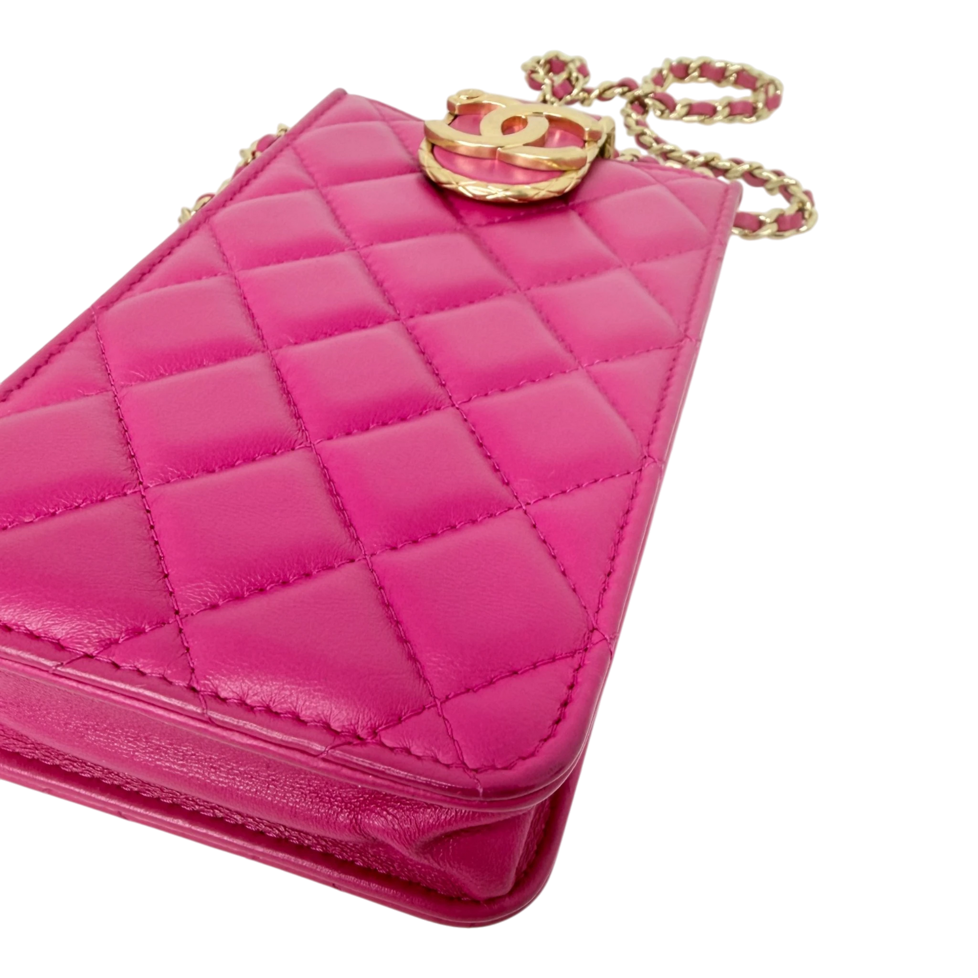 Chanel Phone Holder Kette Lammleder Pink Gold Chanel