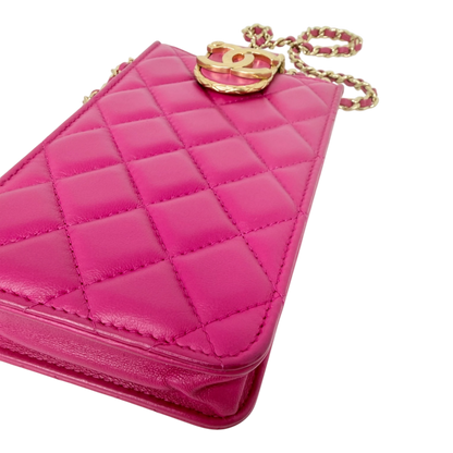 Chanel Phone Holder Kette Lammleder Pink Gold Chanel
