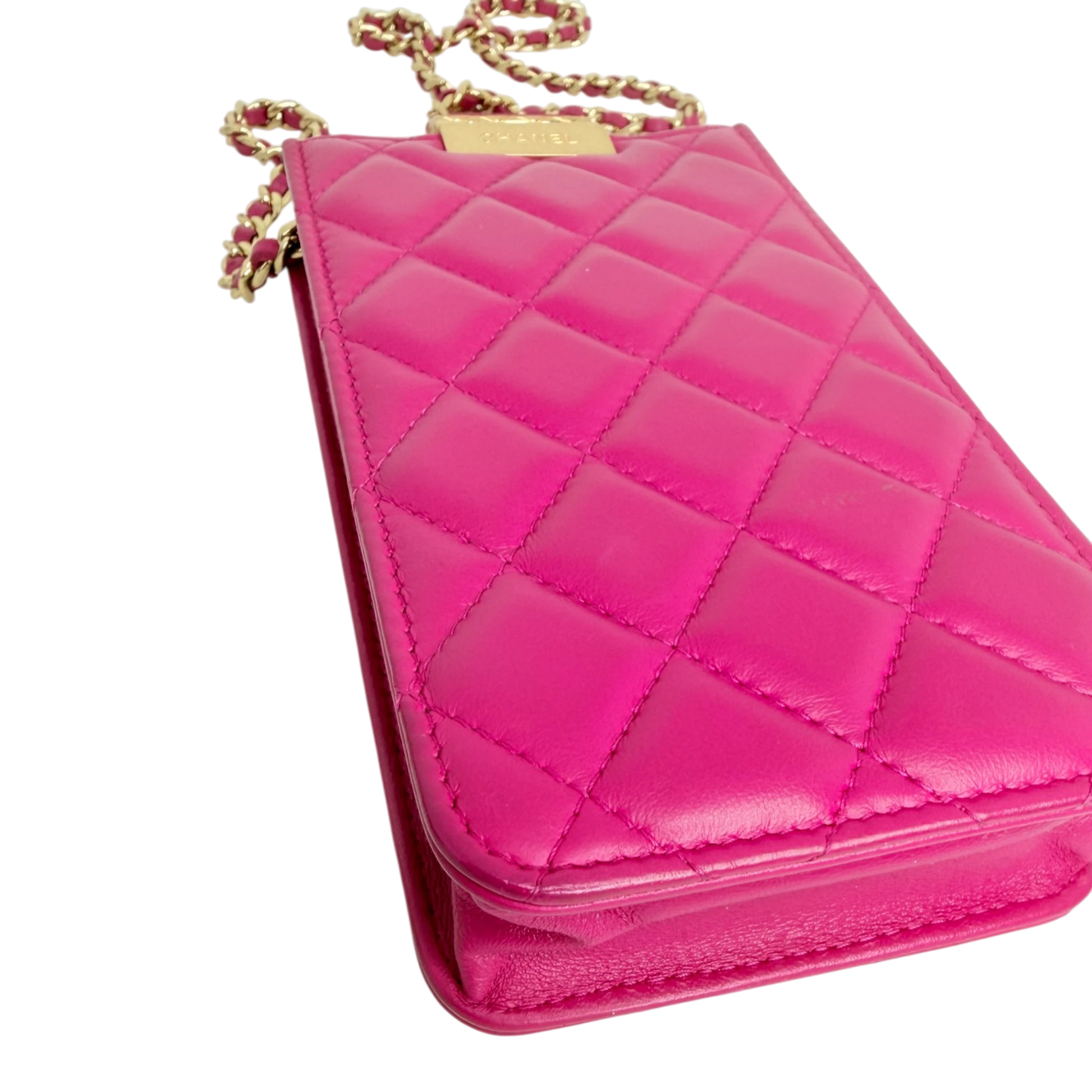 Chanel Phone Holder Kette Lammleder Pink Gold Chanel