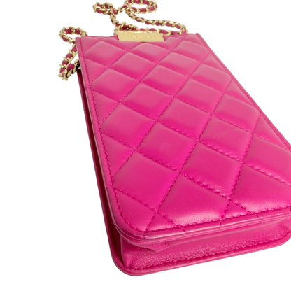 Chanel Phone Holder Kette Lammleder Pink Gold Chanel