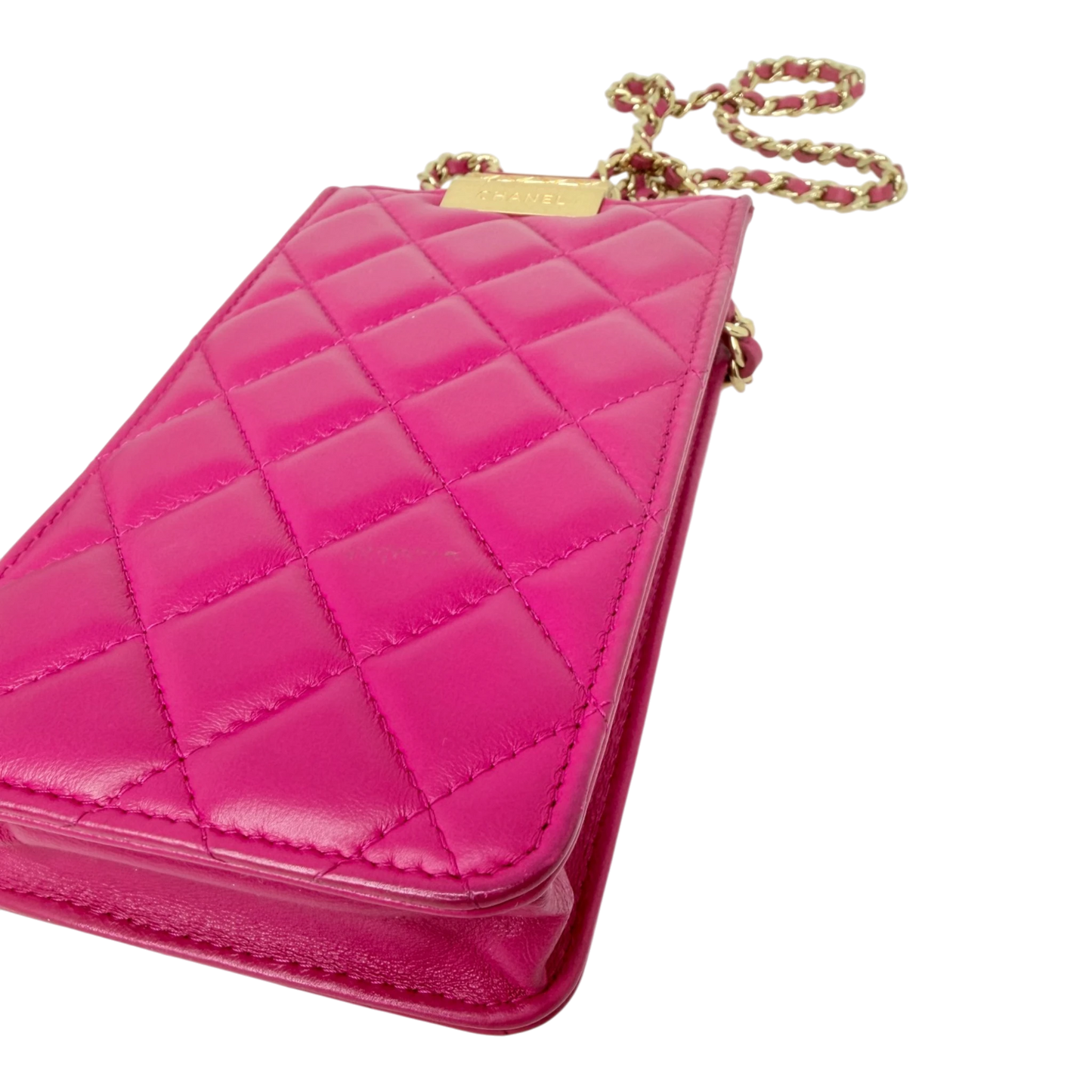 Chanel Phone Holder Kette Lammleder Pink Gold Chanel