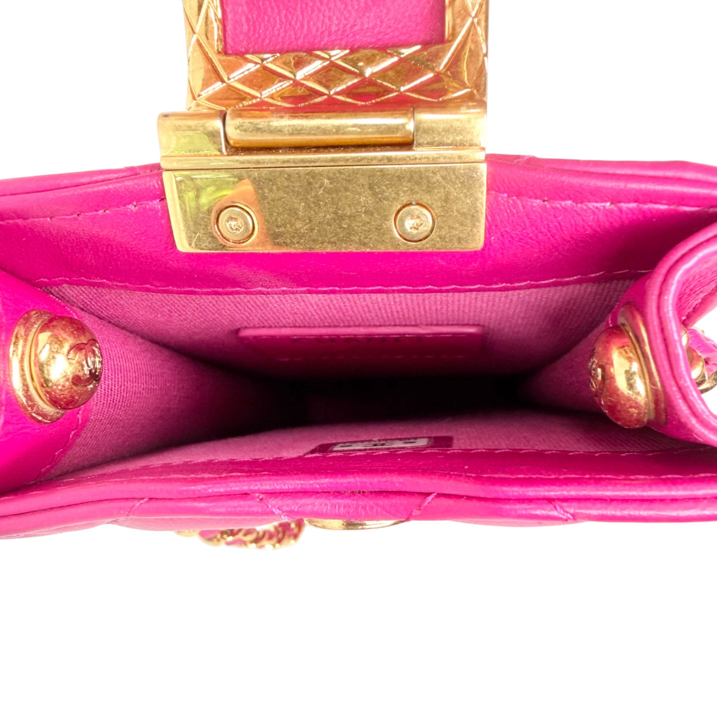 Chanel Phone Holder Kette Lammleder Pink Gold Chanel