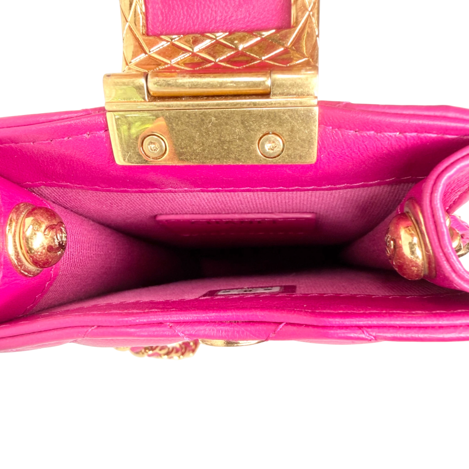 Chanel Phone Holder Kette Lammleder Pink Gold Chanel