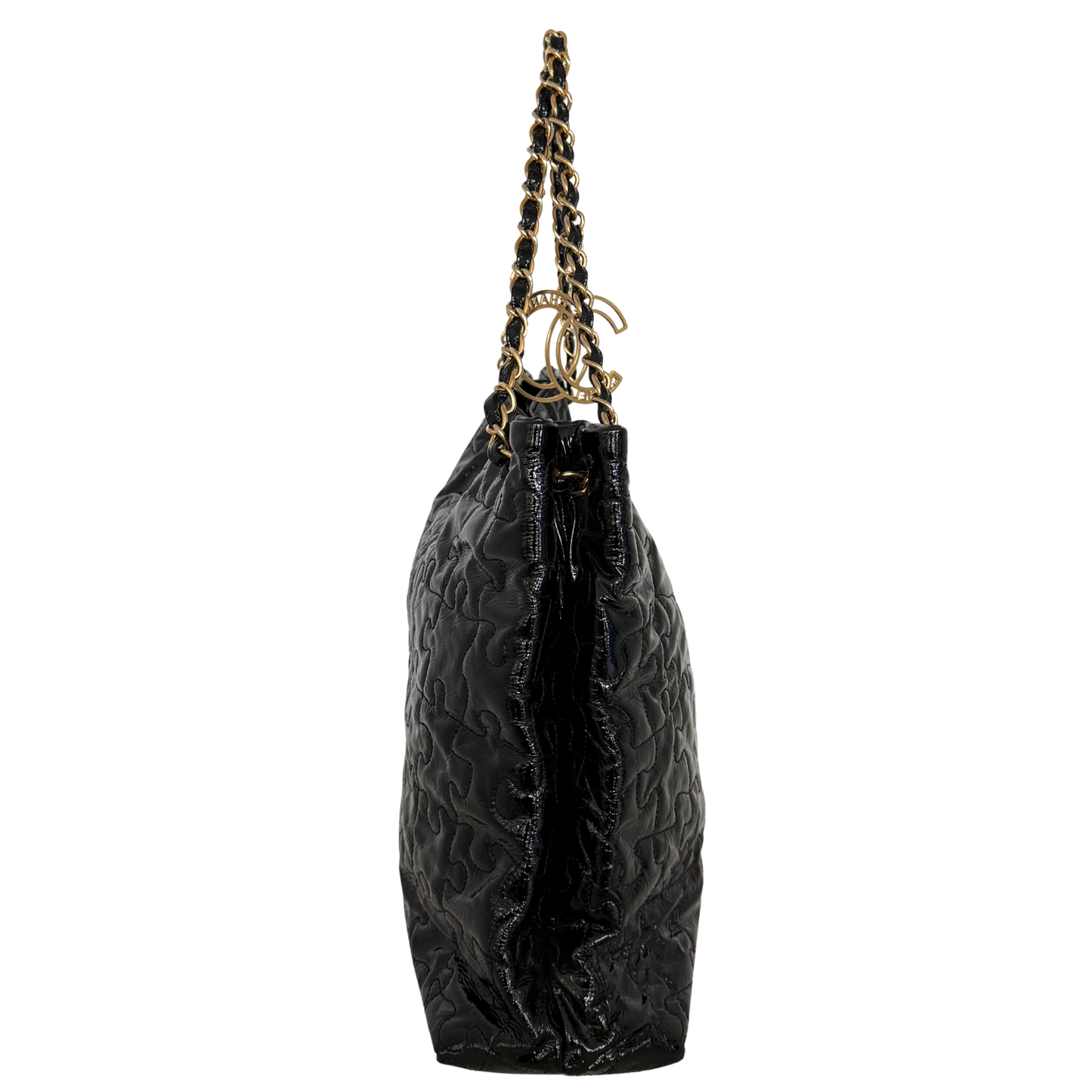 Chanel Puzzle Quilted Patent Tote Bag Schwarz / sehr gut Chanel