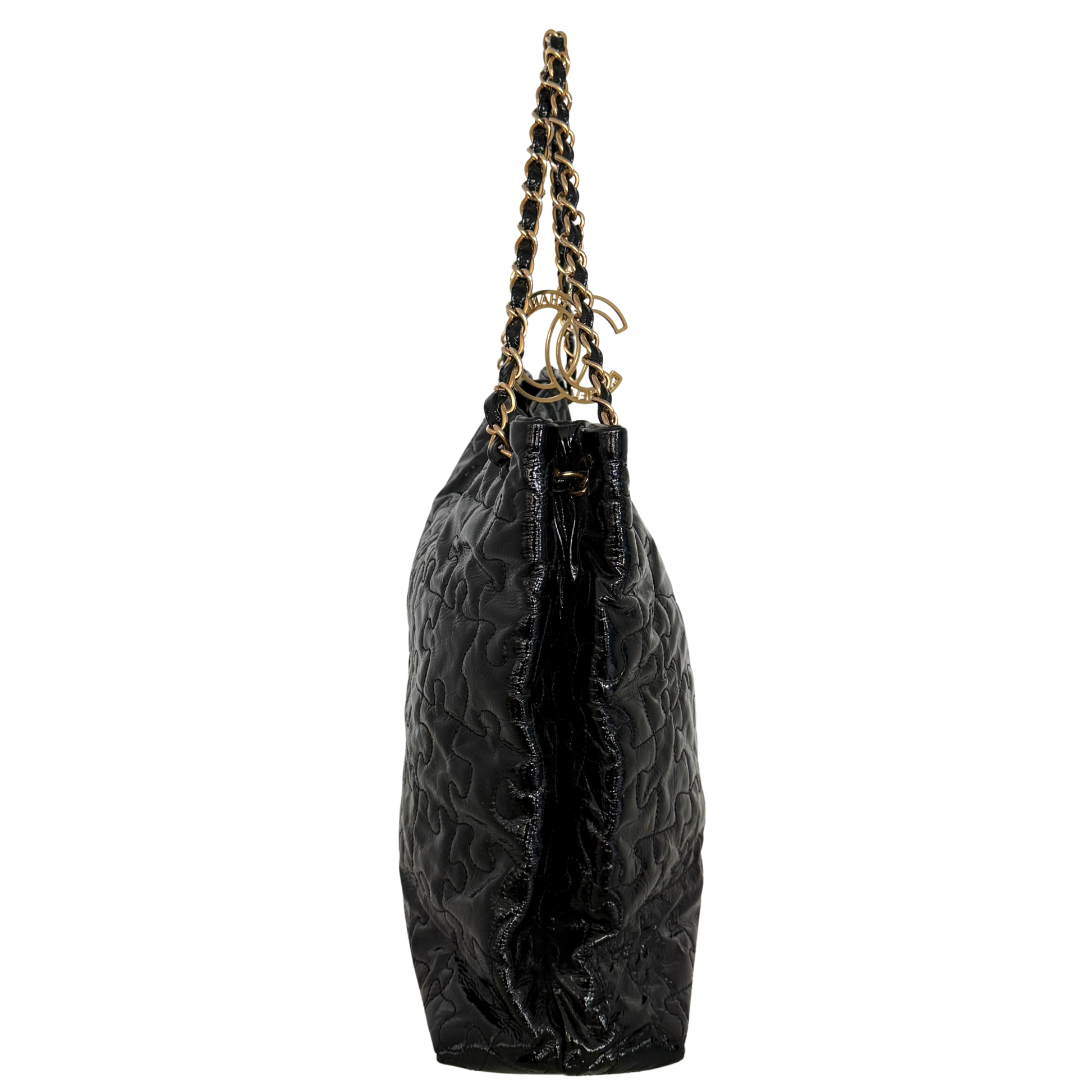 Chanel Puzzle Quilted Patent Tote Bag Schwarz / sehr gut Chanel
