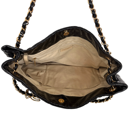 Chanel Puzzle Quilted Patent Tote Bag Schwarz / sehr gut Chanel