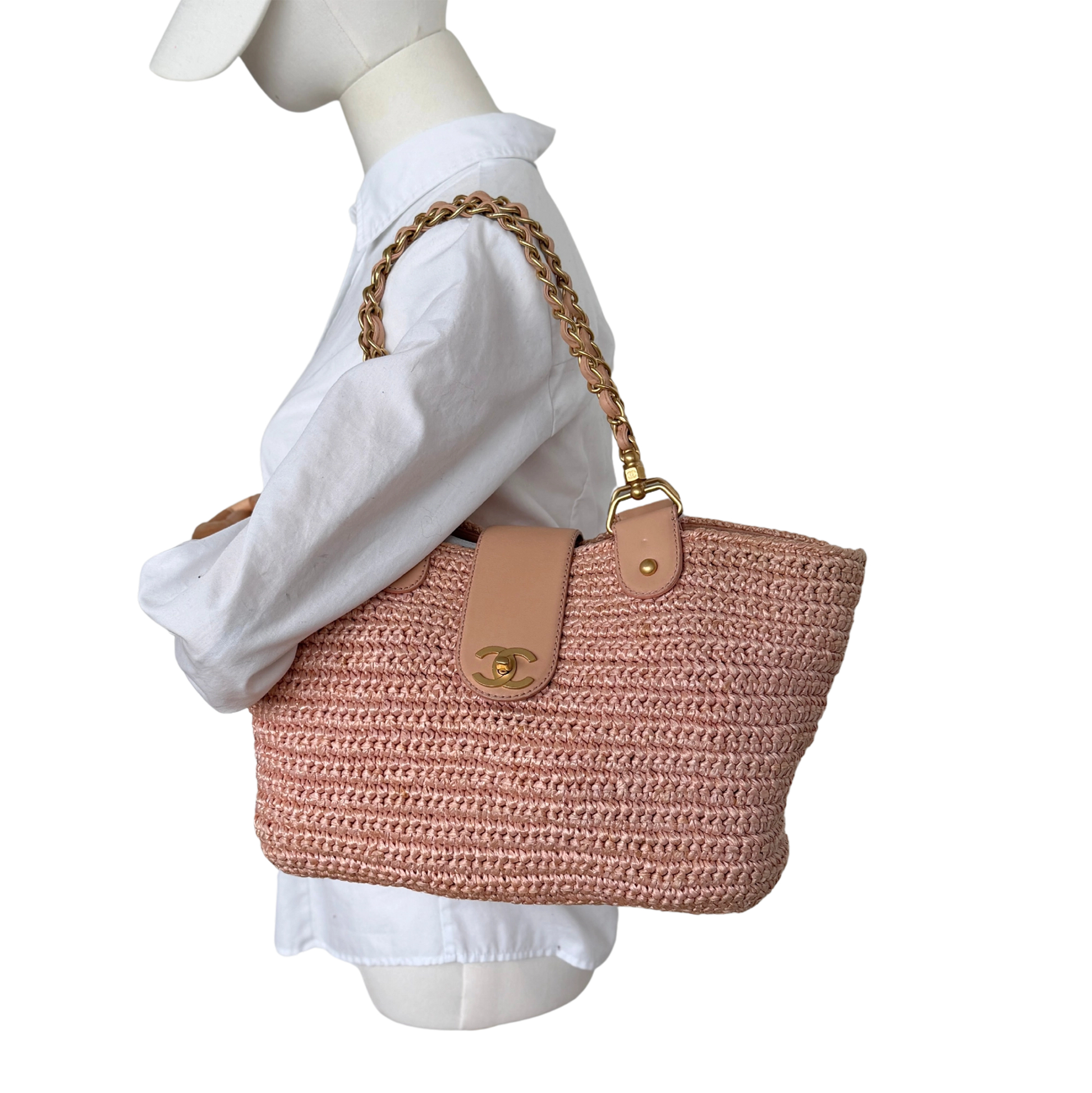 Chanel Raffia Basket Tote Bag light pink / sehr gut Chanel
