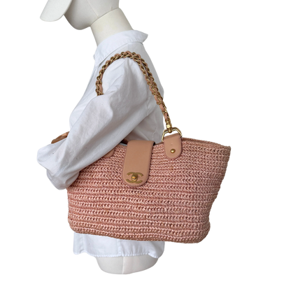 Chanel Raffia Basket Tote Bag light pink / sehr gut Chanel