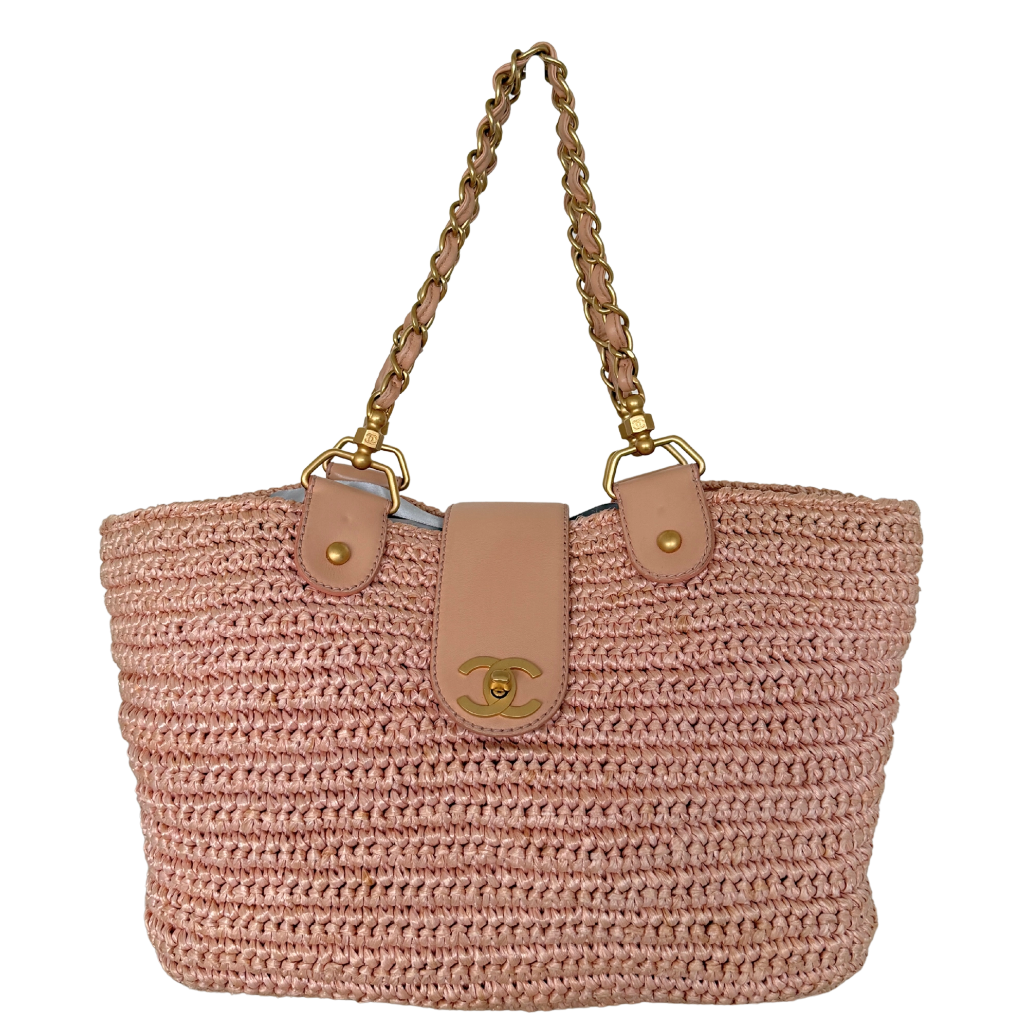 Chanel Raffia Basket Tote Bag light pink / sehr gut Chanel