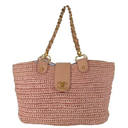 Chanel Raffia Basket Tote Bag light pink / sehr gut Chanel