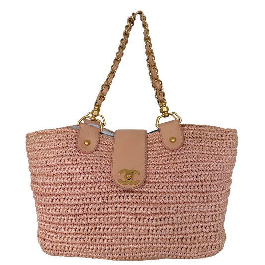 Chanel Raffia Basket Tote Bag light pink / sehr gut Chanel