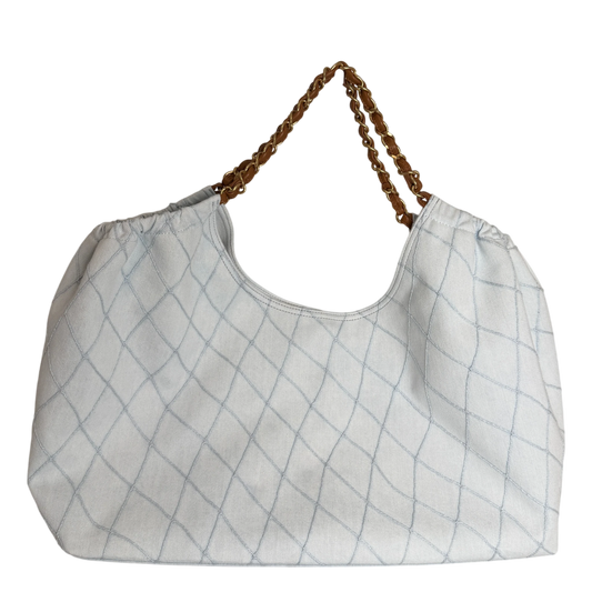 Chanel Small Shopping Bag Denim Hellblau Braun Gold Coco Beach Chanel