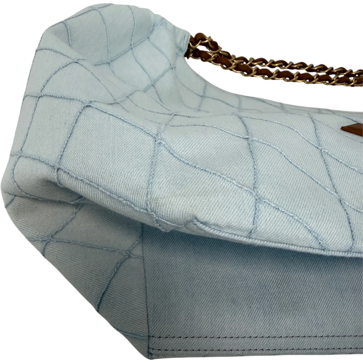 Chanel Small Shopping Bag Denim Hellblau Braun Gold Coco Beach Chanel