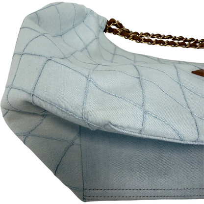 Chanel Small Shopping Bag Denim Hellblau Braun Gold Coco Beach Chanel