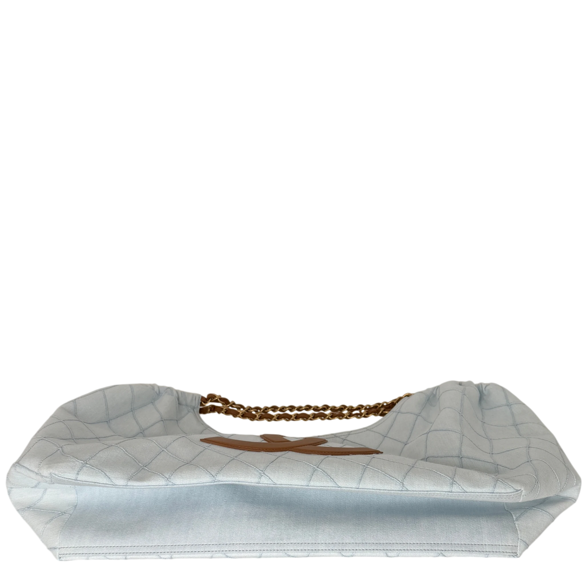 Chanel Small Shopping Bag Denim Hellblau Braun Gold Coco Beach Chanel