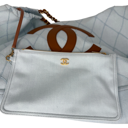 Chanel Small Shopping Bag Denim Hellblau Braun Gold Coco Beach Chanel