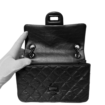 Chanel Mini Reissue 224 2.55 Flap So Black Aged Calfskin schwarze Hardware Fullset / neuwertig Chanel