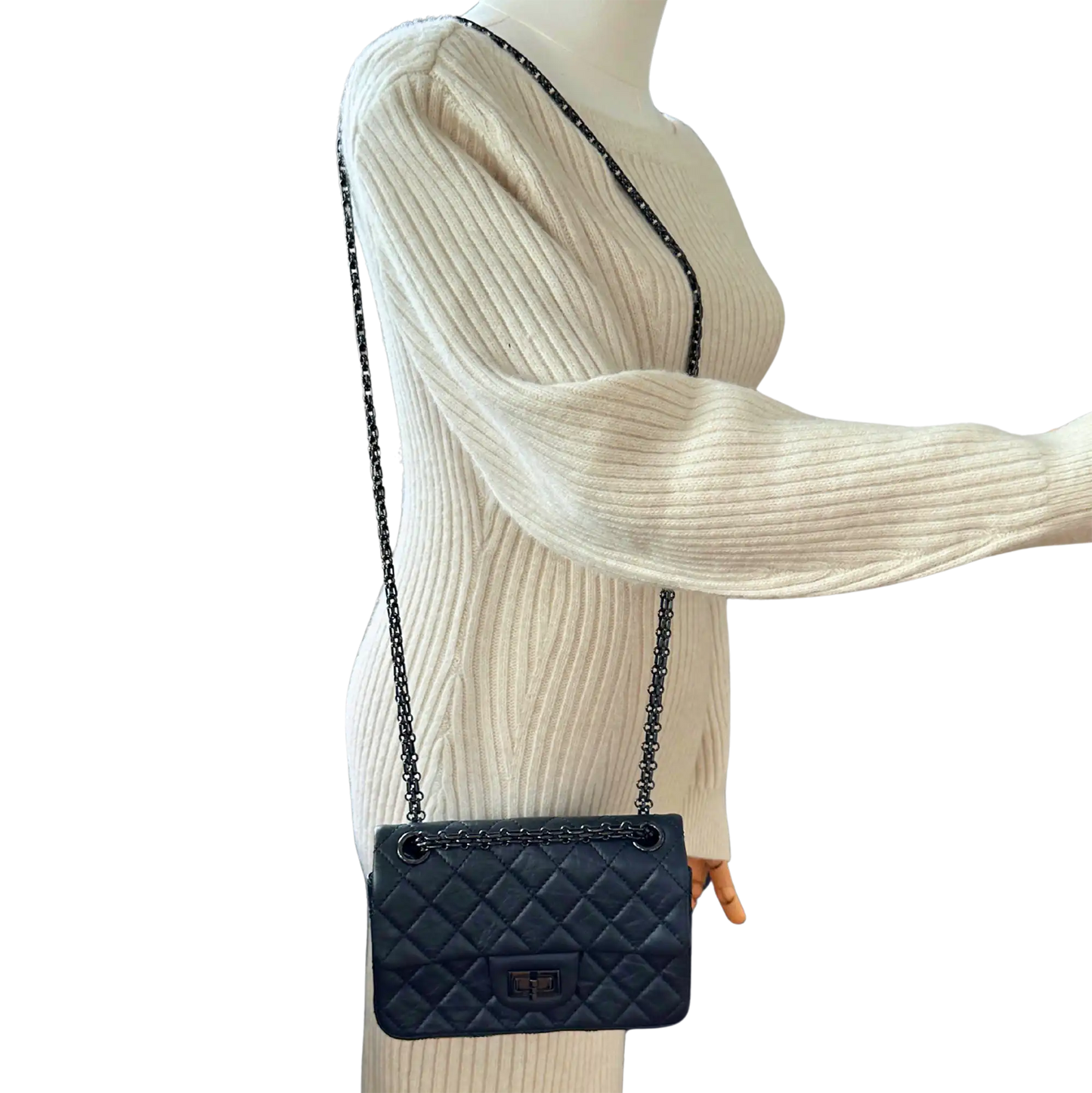 Chanel Mini Reissue 224 2.55 Flap So Black Aged Calfskin schwarze Hardware Fullset / neuwertig Chanel