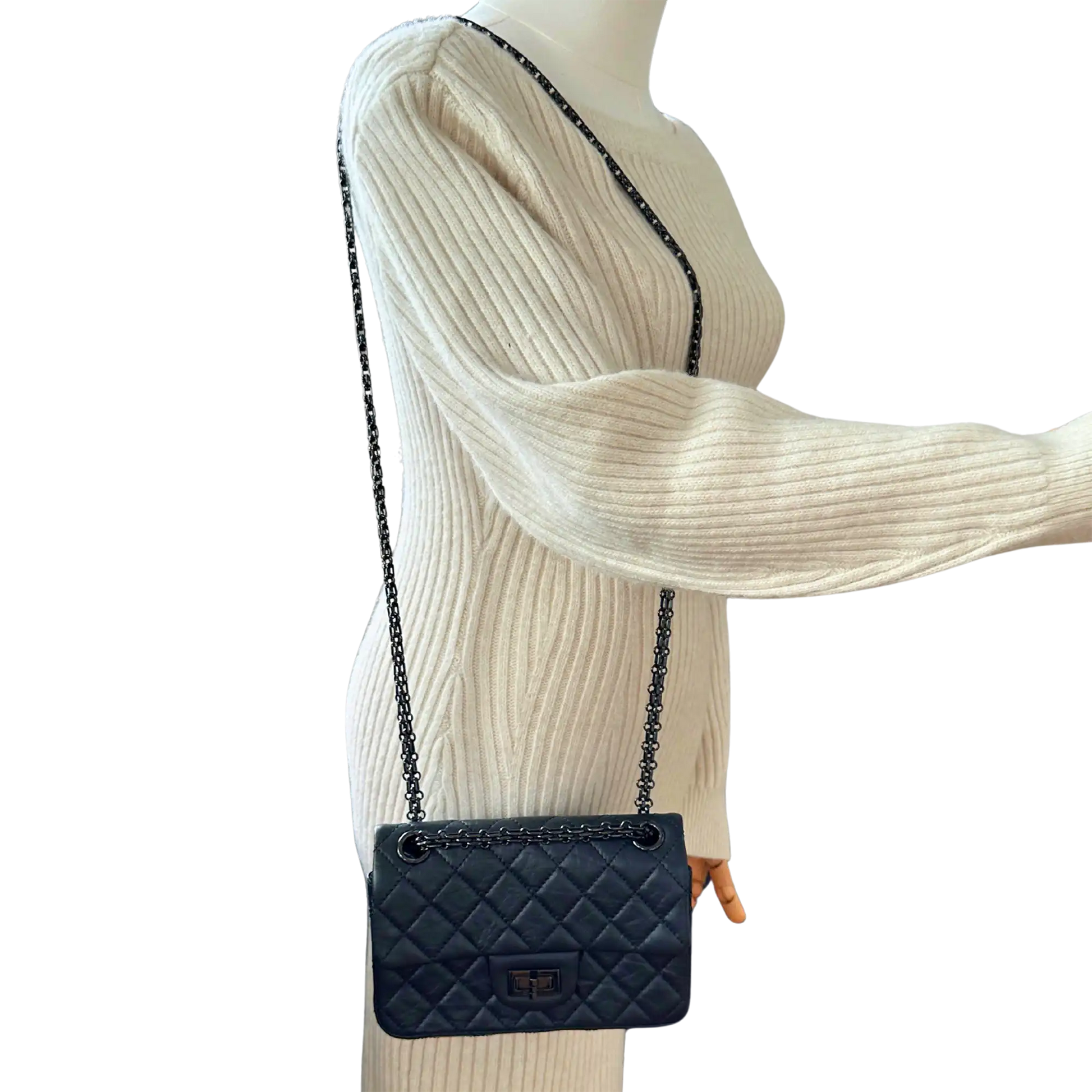 Chanel Mini Reissue 224 2.55 Flap So Black Aged Calfskin schwarze Hardware Fullset / neuwertig Chanel