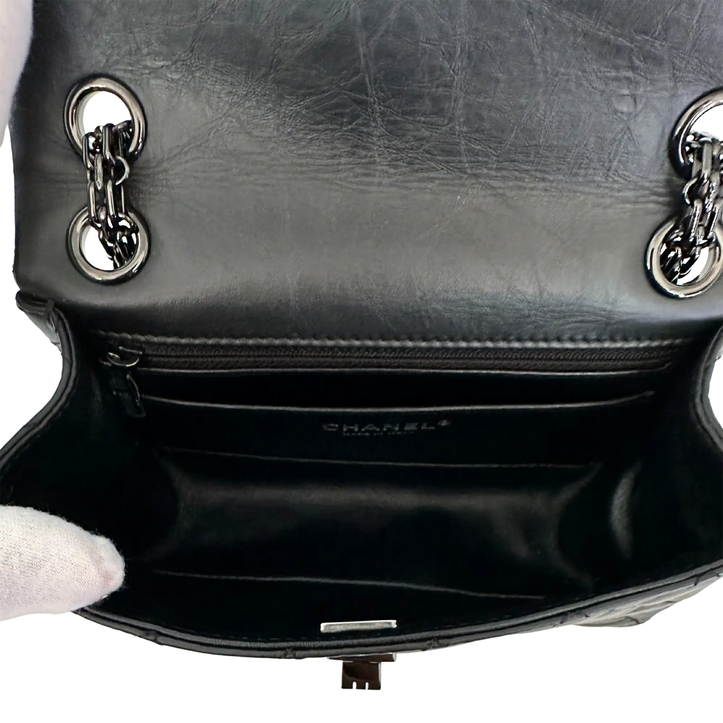 Chanel Mini Reissue 224 2.55 Flap So Black Aged Calfskin schwarze Hardware Fullset / neuwertig Chanel