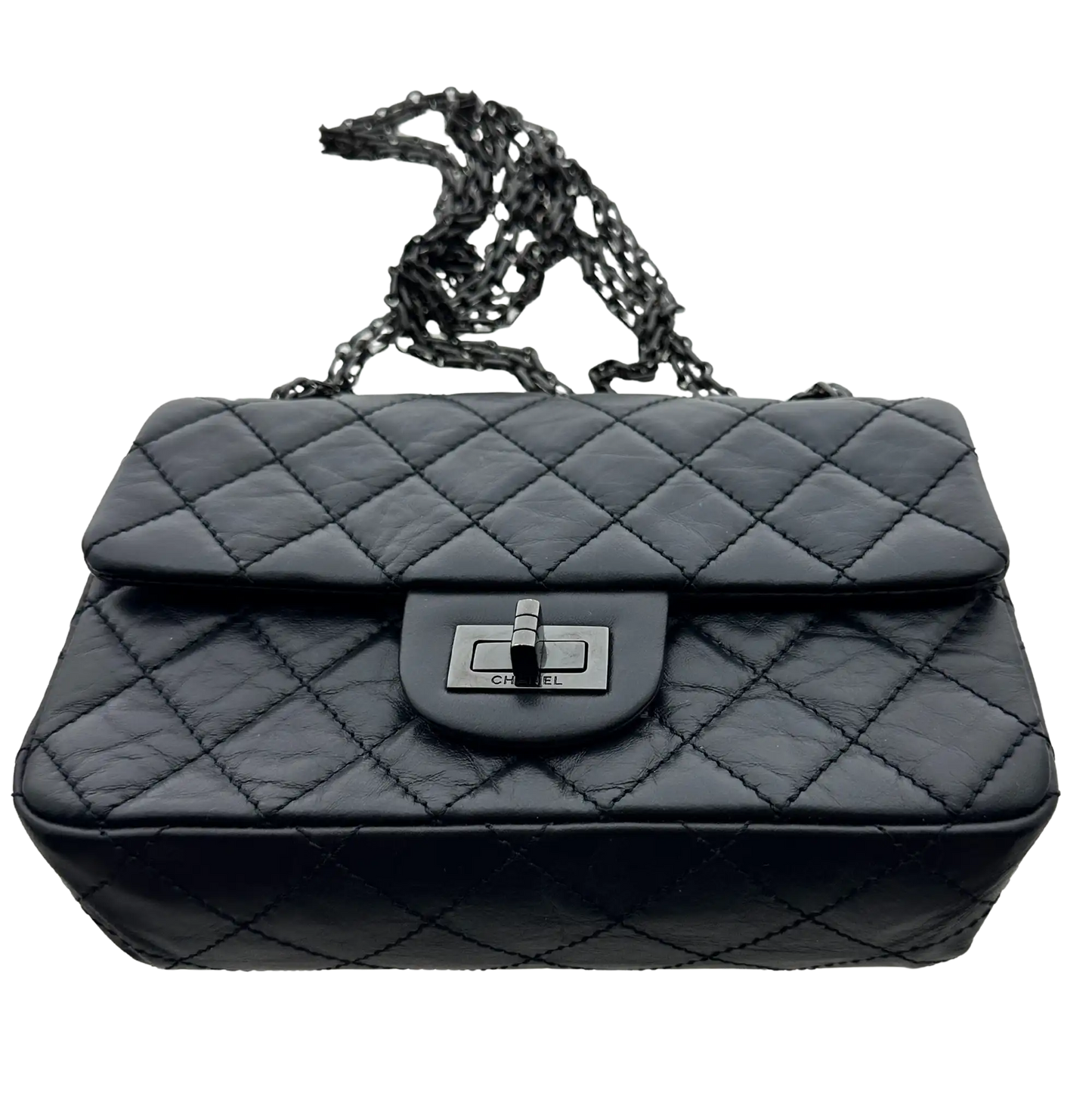 Chanel Mini Reissue 224 2.55 Flap So Black Aged Calfskin schwarze Hardware Fullset / neuwertig Chanel