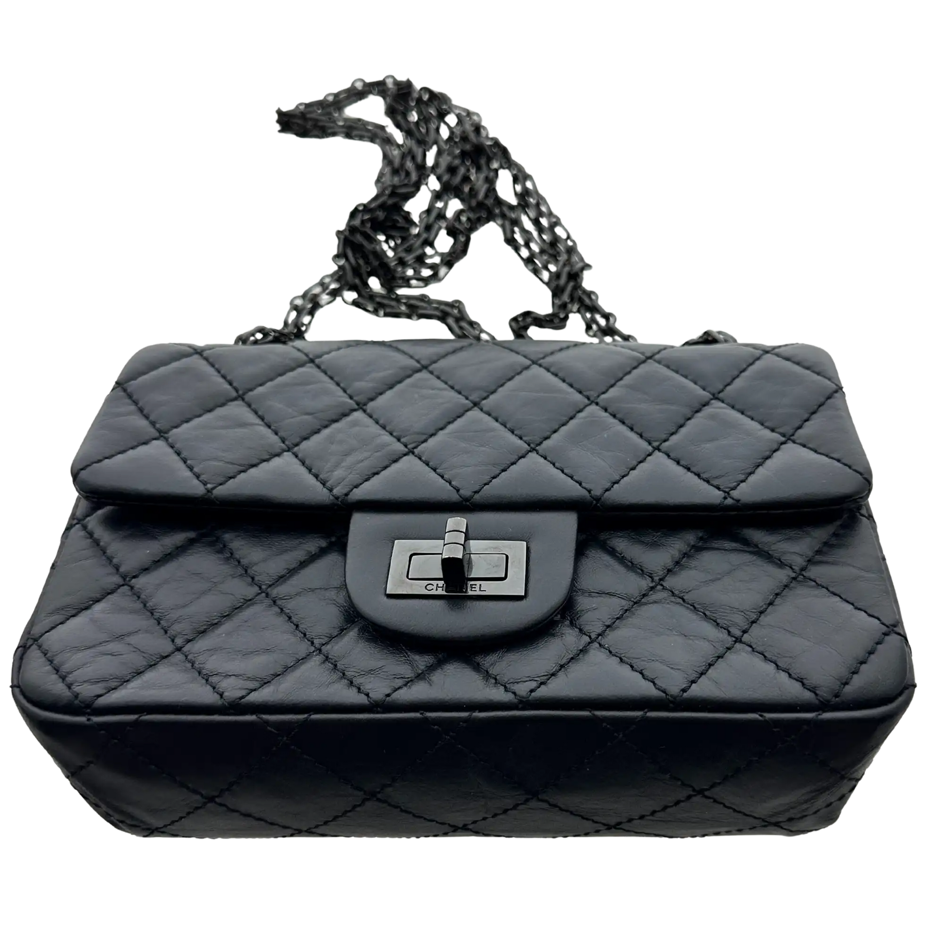 Chanel Mini Reissue 224 2.55 Flap So Black Aged Calfskin schwarze Hardware Fullset / neuwertig Chanel