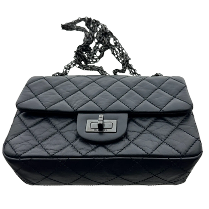 Chanel Mini Reissue 224 2.55 Flap So Black Aged Calfskin schwarze Hardware Fullset / neuwertig Chanel